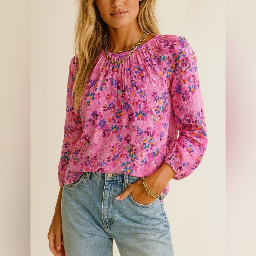 Soft Surroundings Pink Floral Blouse - Picture 1 of 6